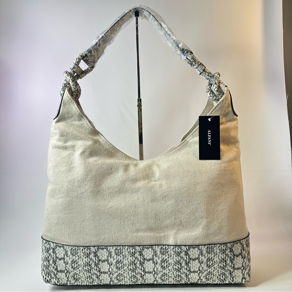 NEW Women’s Alfani Hillary Linen/Snake Canvas Hobo Shoulder Bag - Picture 2 of 13